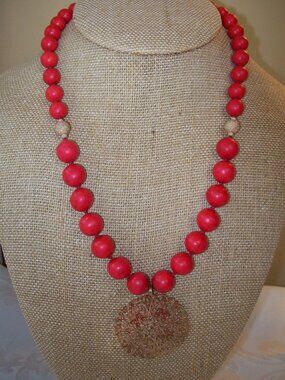 New Hand Knotted Red Howlite Pendant Necklace in 14K Gold Fill